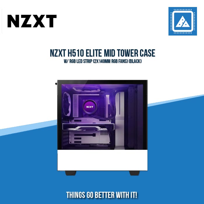 NZXT H510 ELITE MID TOWER CASE W/ RGB LED STRIP (2X140MM RGB FANS) (BLACK) NZXT H510 ELITE MID TOWER CASE W/ RGB LED STRIP (2X140MM RGB FANS) (BLACK)